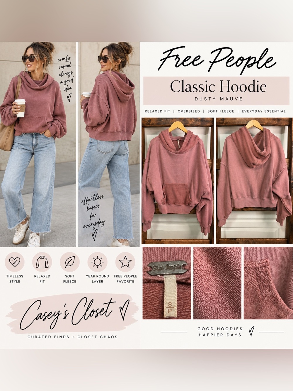 Free People Oversized Mauve Pullover Hoodie S/P